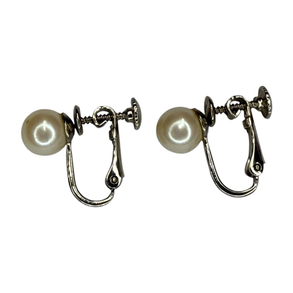 Vintage Gold-Tone Cream Faux Pearl Screw-Back Earrings Women's Fashion Jewelry - Picture 2 of 6